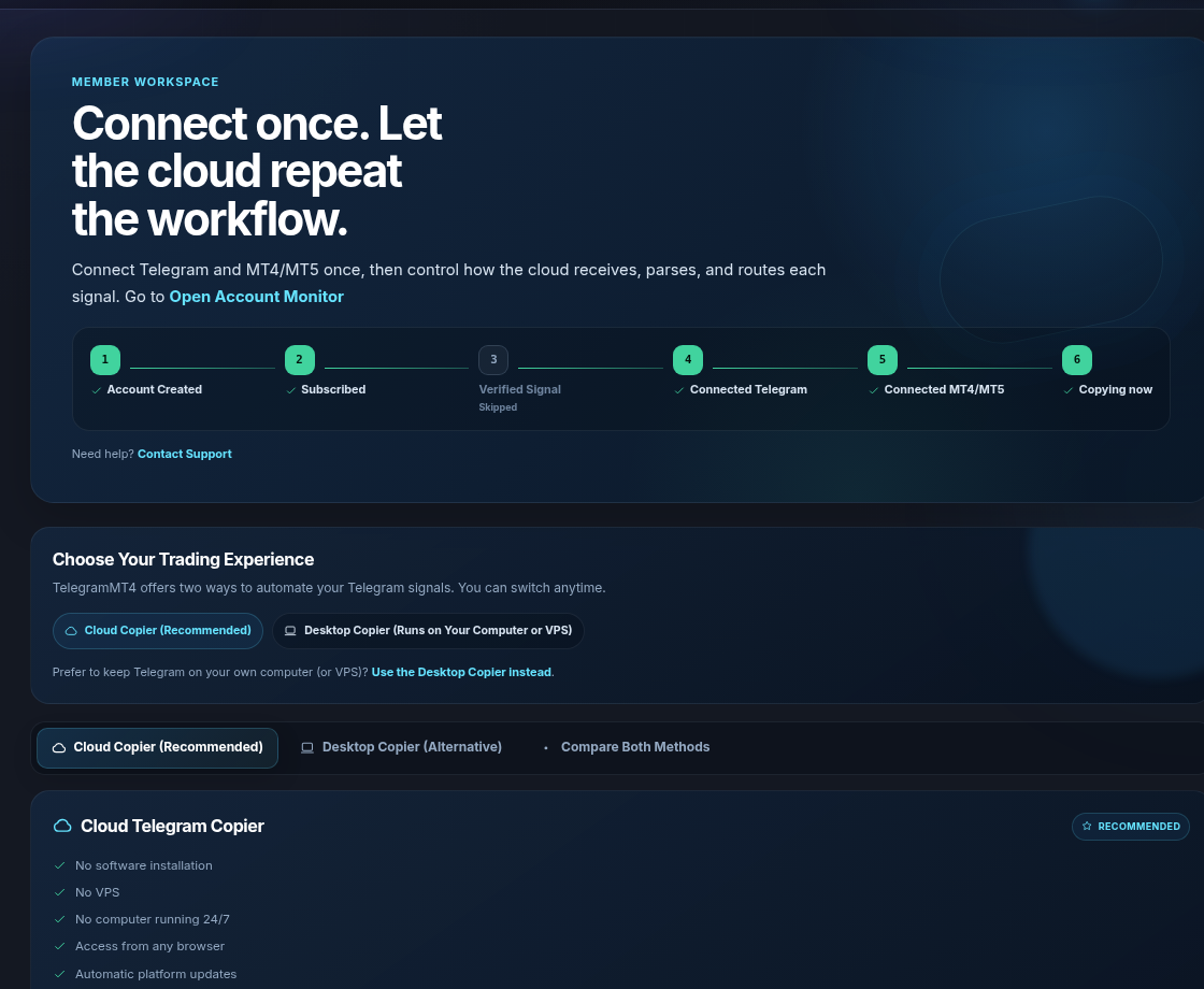 Finished Cloud Setup with Cloud Copier selected