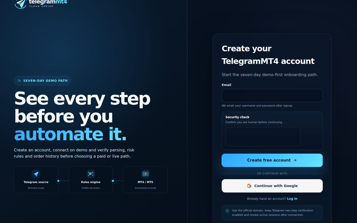 Create an account for the seven-day trial
